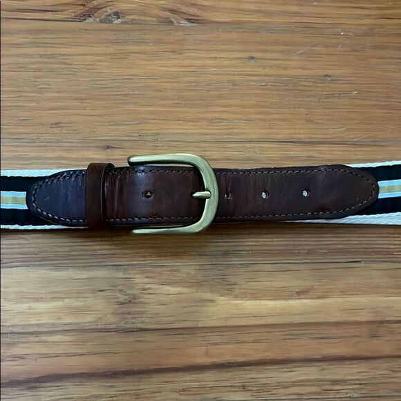 The Royal Standard TRS Black & Gold Ribbon Belt Brass Buckle Mens Size 38? - Picture 3 of 9